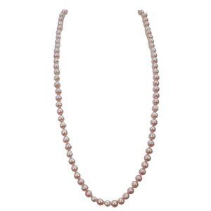 10K Yellow Gold Knotted Pink Fresh Water Pearl Necklace Strand, 18" Long E874